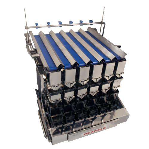 Triangle belt-fed weigher.